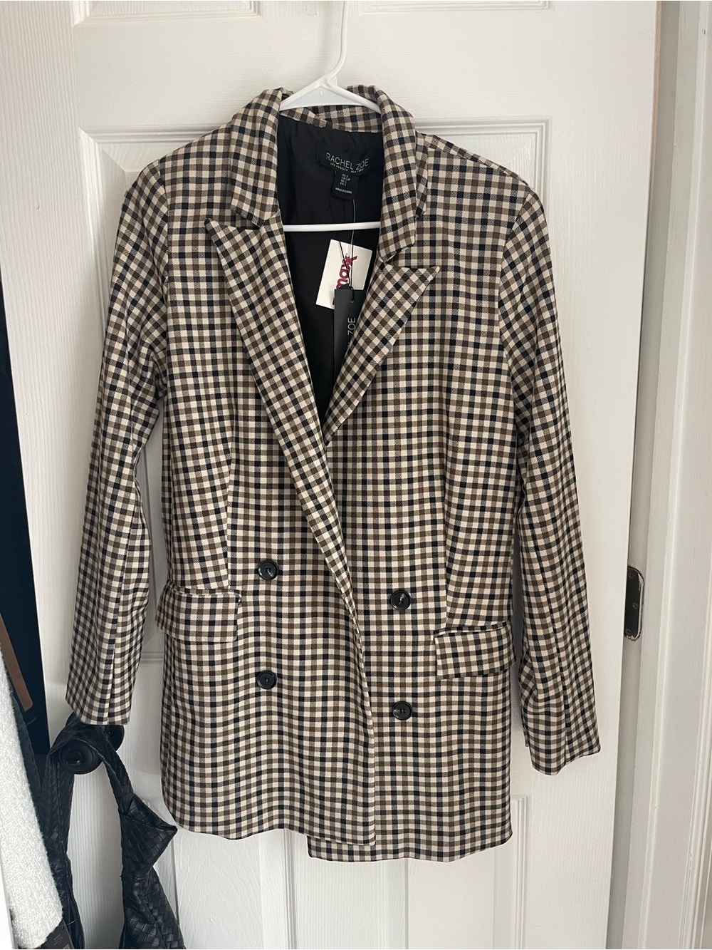 Rachel Zoe Brown & Black Gingham Double-Breasted Blazer